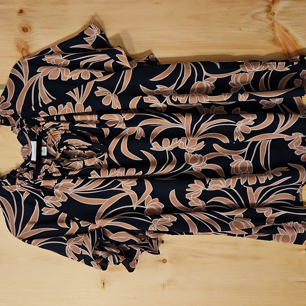 Liz Claiborne 2X Split Tie Neck Short Sleeve Plus Blouse Size EUC
